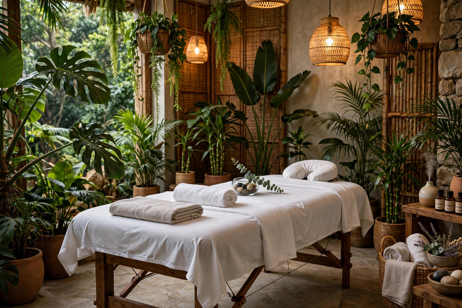 Massage table in the Jungle Bliss Body Works treatment room